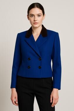 Vintage Handmacher Royal Blue Blazer 80s Tailored Jacket Velvet Collar USA small